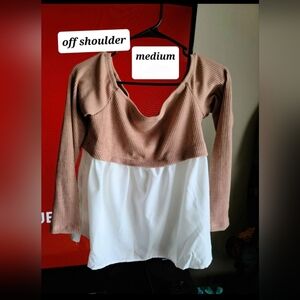 Maternity Brown and White Off-Shoulder Top